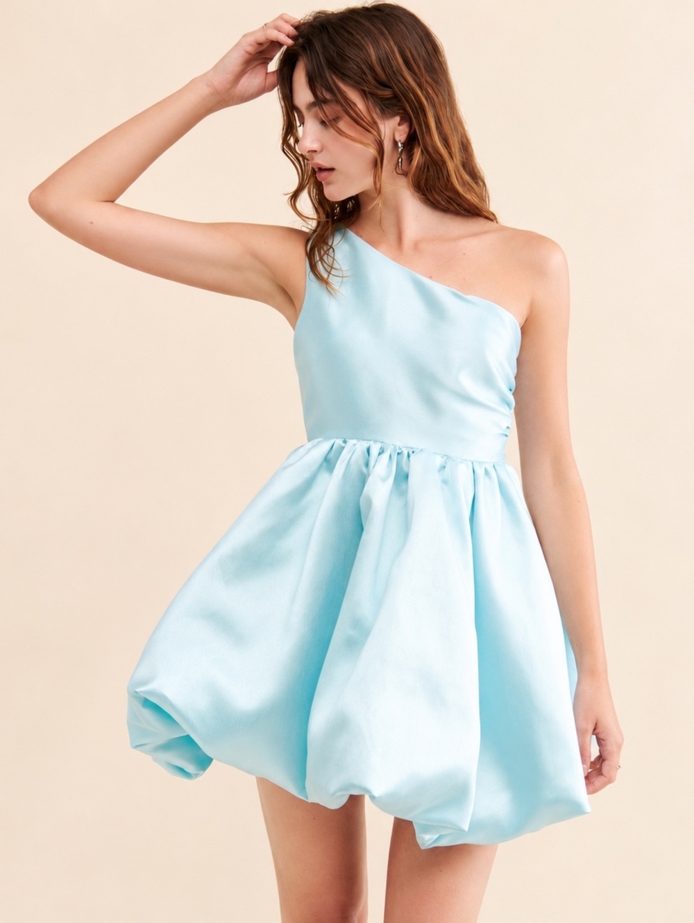 Aureta Kyla Mini Dress Blue One Shoulder Bubble Hem Party Dress XS